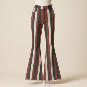 Wisteria Lane 26 Bell Bottom Jeans Vintage Style Striped Boho Y2K Hippie 70's